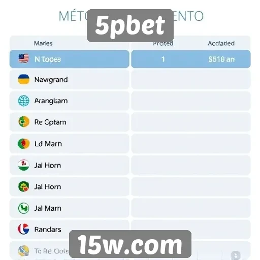 Comparativo de métodos de pagamento disponíveis no 5pbet